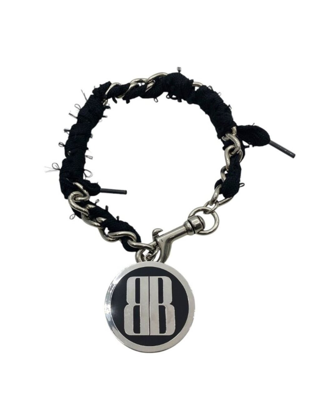 Balenciaga Nano Lace Choker Pendant BB Logo Charm Black Silver Mode